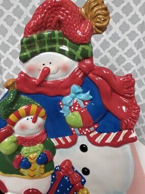 Vintage Dillard's Trimmings Christmas Snowman Canapé Tray featuring a raised 3D